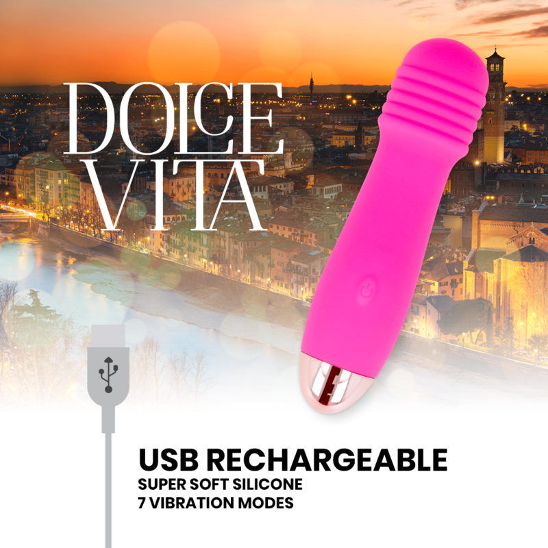 DOLCE VITA - VIBRATORE RICARICABILE TRE ROSA 7 VELOCITÀ - immagine 4