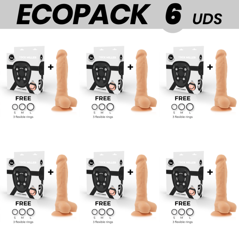 ECOPACK 6 UNIT - COCK MILLER IMBRACATURA + COCKSIL ARTICOLABILE DENSIT SILICONE 19,5 CM