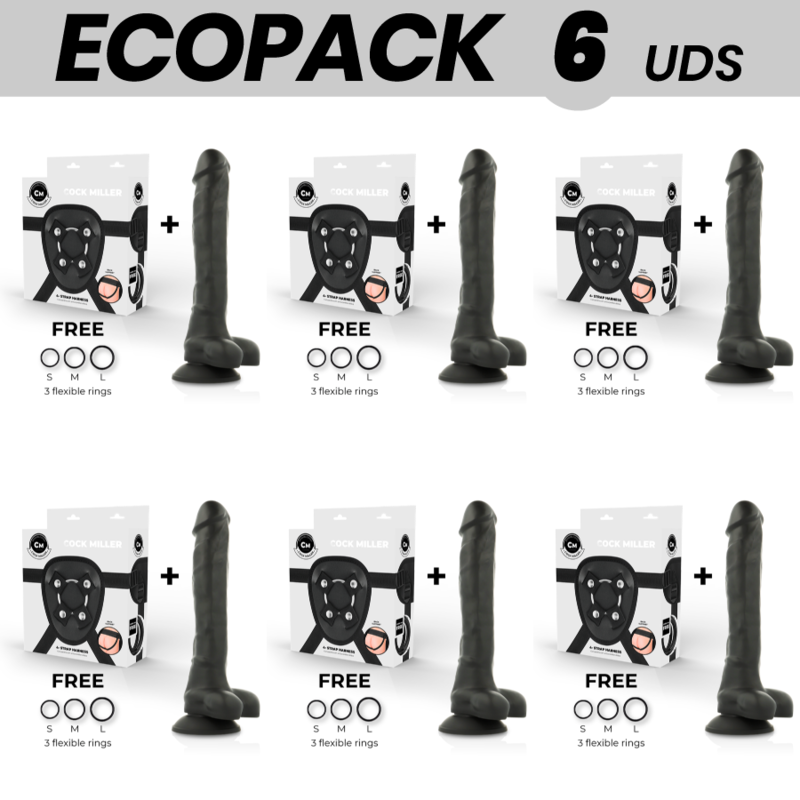 ECOPACK 6 UNIT - COCK MILLER IMBRACATURA + SILICONE DENSITY ARTICULABILE COCKSIL NERO 24 CM