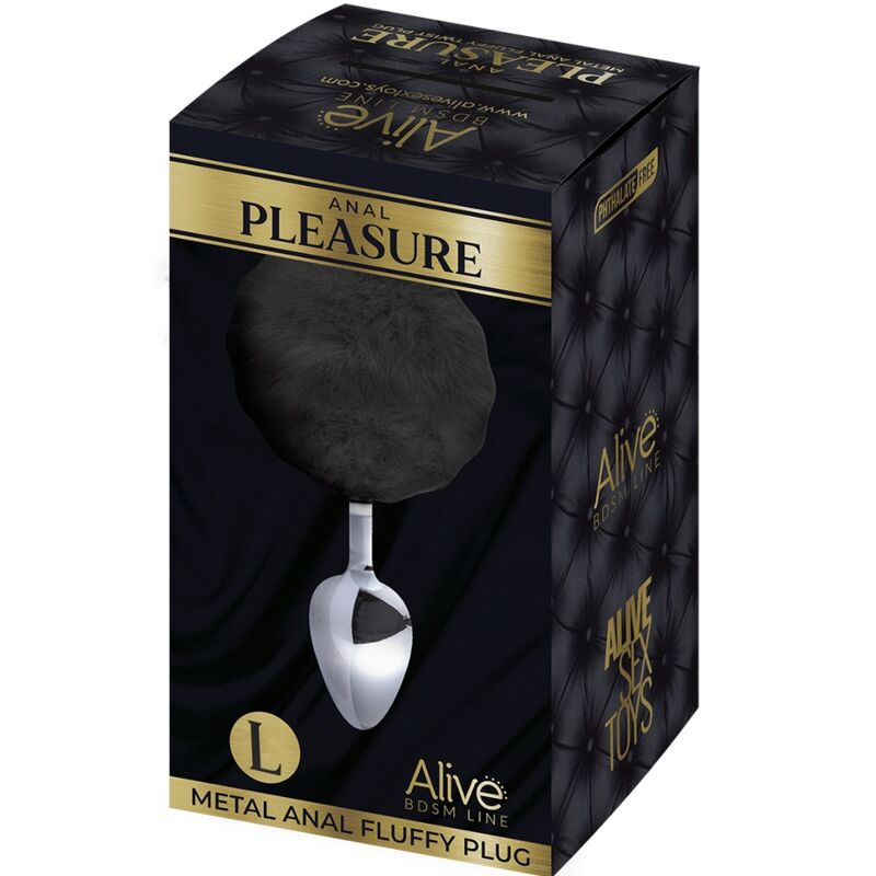 ALIVE - PLUG PIACERE ANALE METALLO LISCIO FLUFFY NERO TAGLIA L - immagine 2