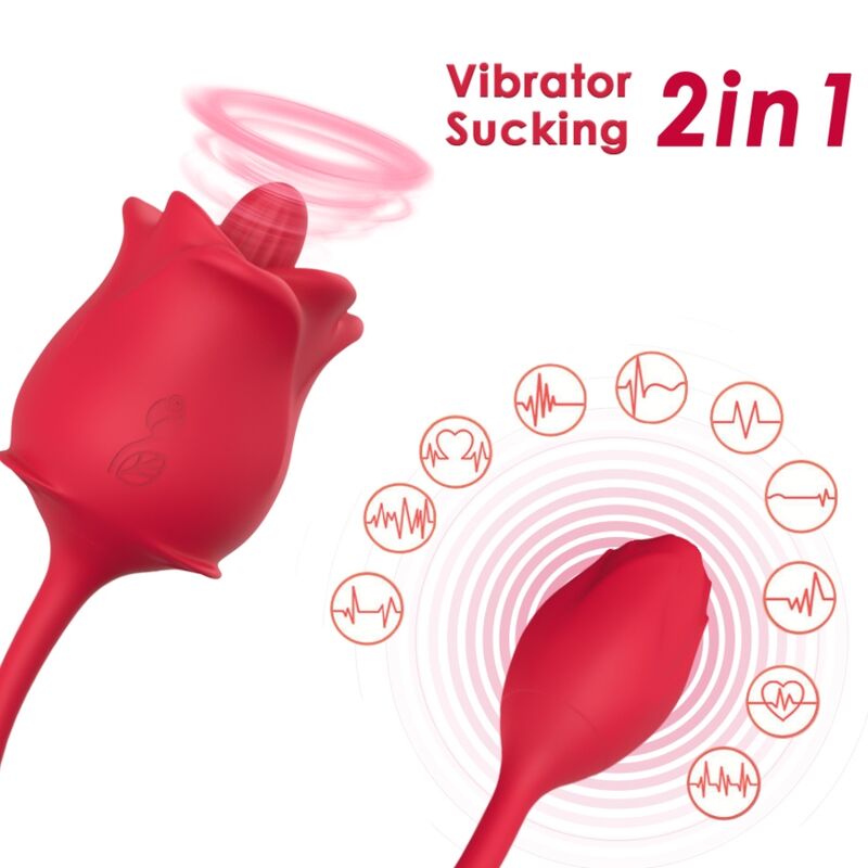 ARMONY - STIMOLATORE E VIBRATORE ROSA 2 IN 1 CON ASPIRAZIONE E CODA ROSSA 10 MODALITÀ