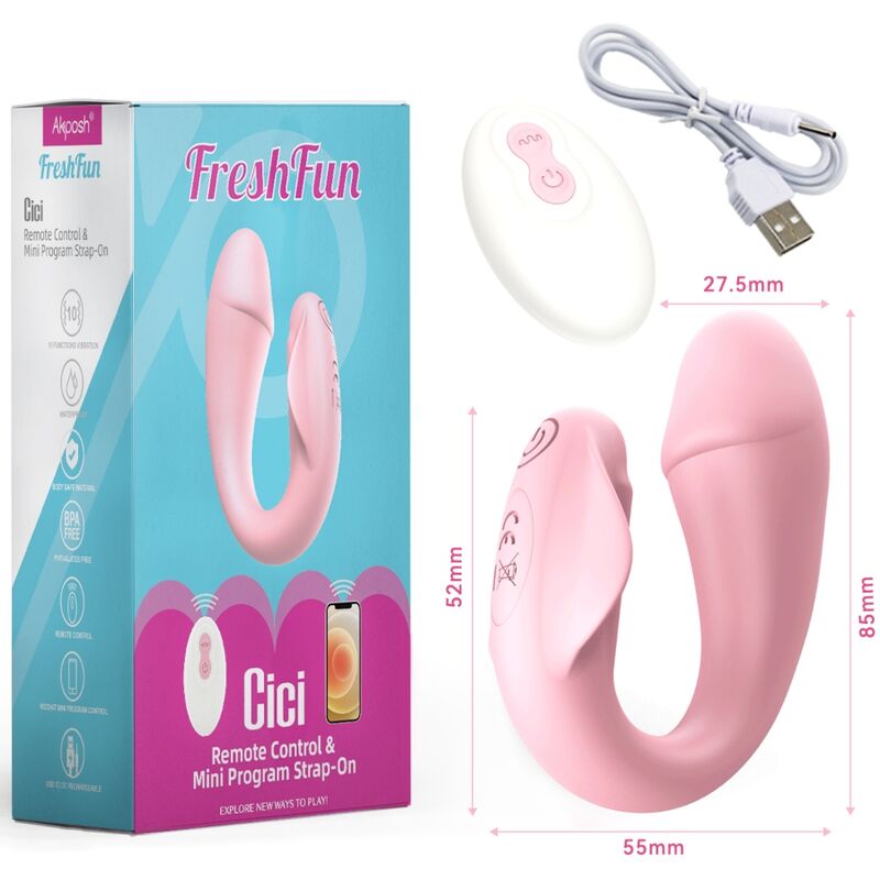 ARMONY - FRESHFUN CICI VIBRATORE STAP-ON TELECOMANDO E APP 10 VIBRAZIONI ROSA - immagine 5