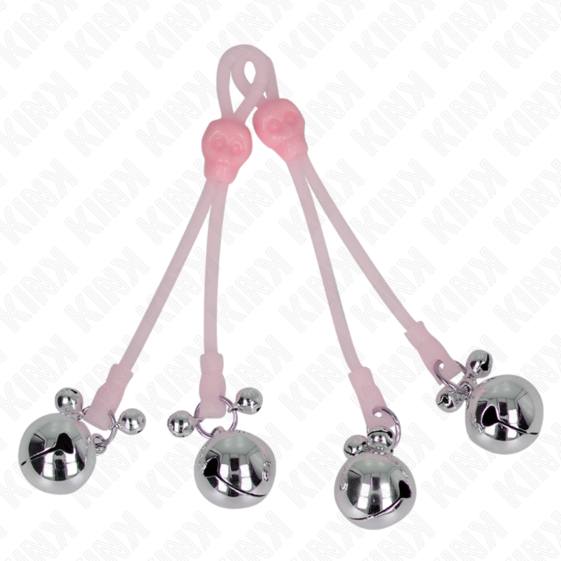 KINK - PINZE PER CAPEZZOLI TESCHIO LUMINOSO CON ANELLO CAMPANELLI REGOLABILI ROSA/ARGENTO - immagine 2