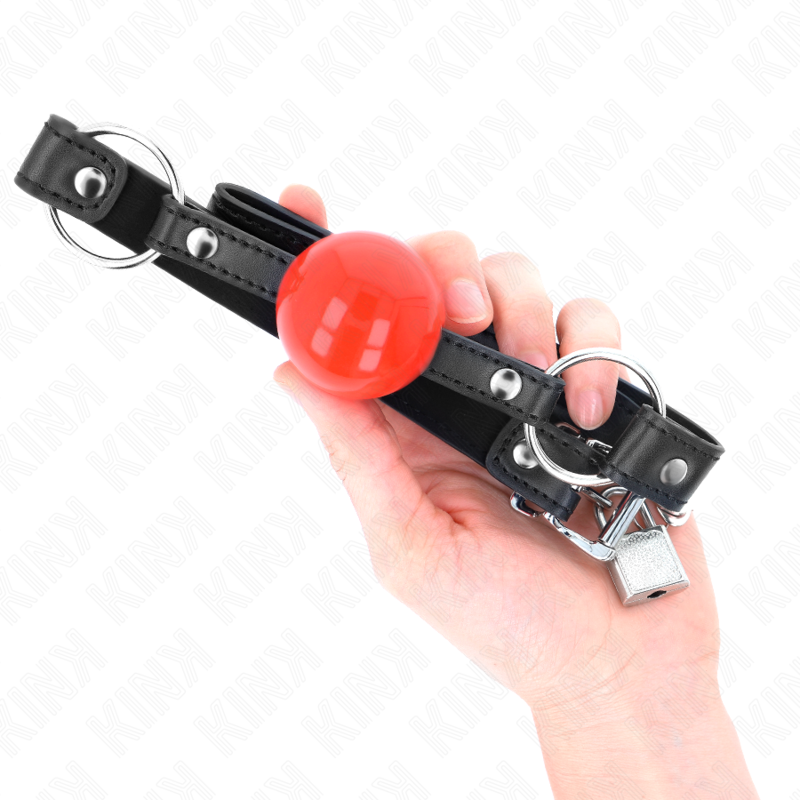 KINK - BALL 4 CM GAG CON SERRATURA SFERA ROSSA CINTURINO NERO 60 x 2 CM - immagine 4