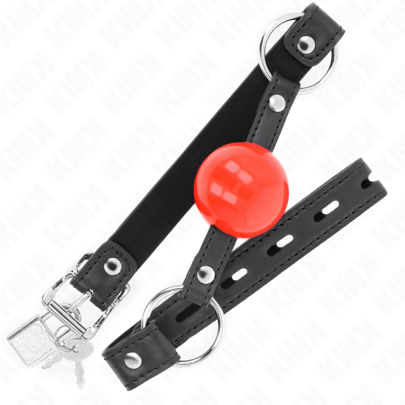 KINK - BALL 4 CM GAG CON SERRATURA SFERA ROSSA CINTURINO NERO 60 x 2 CM - immagine 2