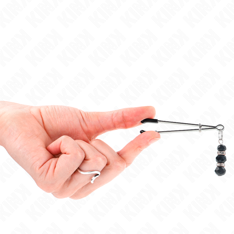 KINK - PINZE PER CAPEZZOLI SOTTILI ORO CON 3 PERLINE DI VETRO NERE 7 CM - immagine 2