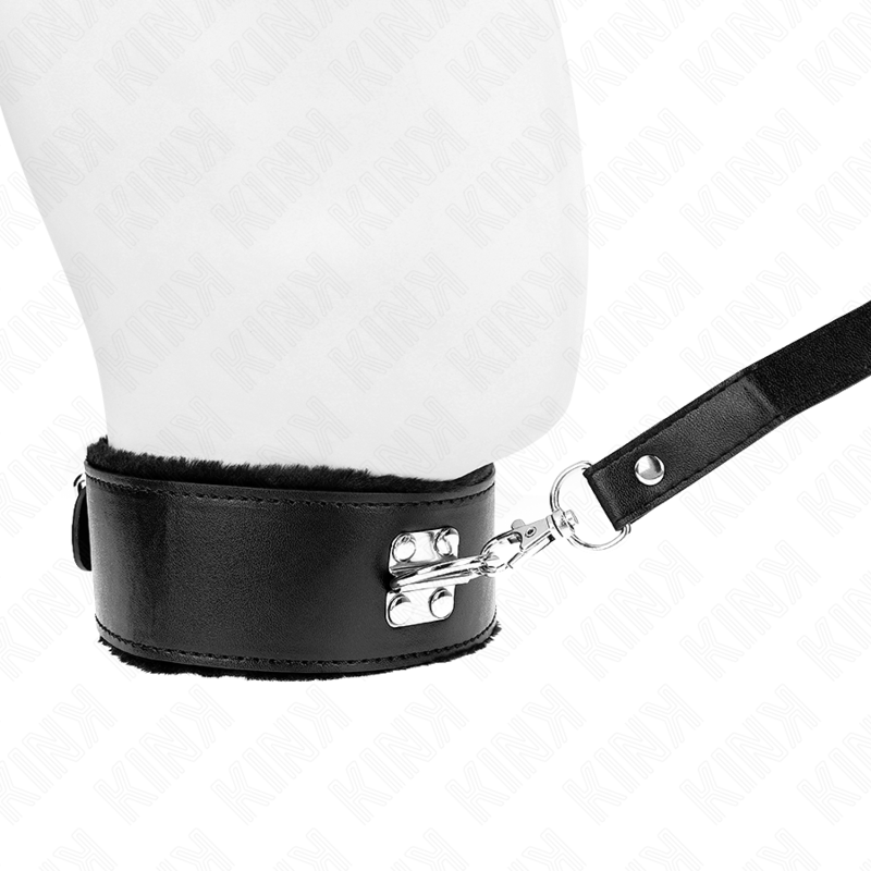 KINK - COLLANA CON GUINZAGLIO 116 CM CON BORCHIE IN ARGENTO MODELLO 4 NERO REGOLABILE 40-48 CM X 6 CM - immagine 3