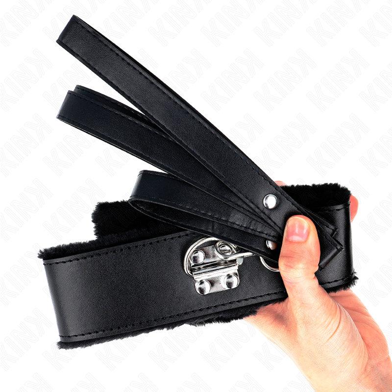 KINK - COLLANA CON GUINZAGLIO 116 CM CON BORCHIE IN ARGENTO MODELLO 4 NERO REGOLABILE 40-48 CM X 6 CM - immagine 5