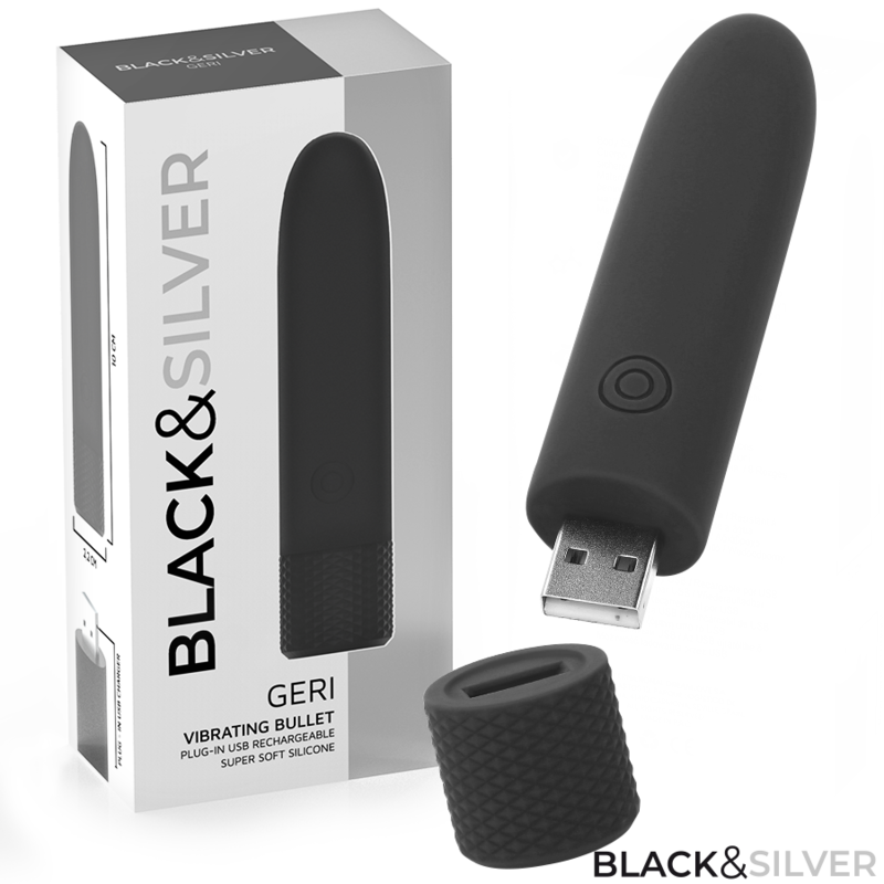 BLACK  SILVER - GERI USB RICARICABILE VIBRANTE BULLET 8 VIBRAZIONI NERO 10 X 2,2 CM