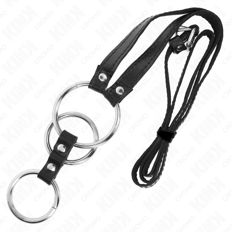 KINK - ANELLO PER PENE IN METALLO TRIPLO DA 3,8 CM A 5 CM CON CINTURA IN PELLE 112 CM - immagine 4
