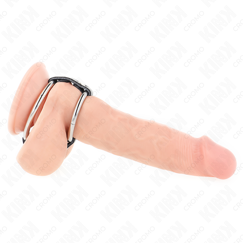 KINK - DOPPIO ANELLO PER PENE IN METALLO DA 3,8 CM A 5 CM COLLEGATO CON PELLE - immagine 2