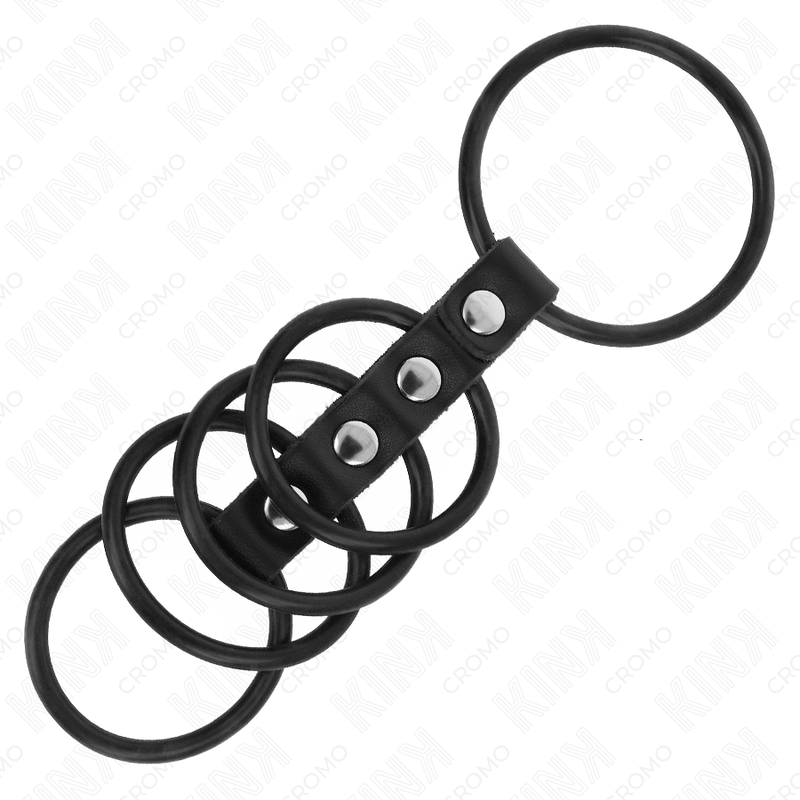KINK - 5 ANELLI PER PENE IN SILICONE DA 3,8 CM A 4,8 CM COLLEGATI DA PELLE - immagine 3