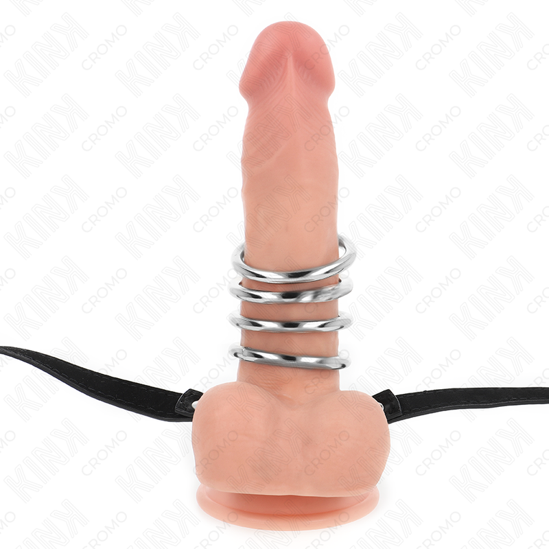 KINK - 5 ANELLI PER PENE DA 3,8 CM A 5 CM METALLO CON CINTURA IN PELLE 112 CM - immagine 3
