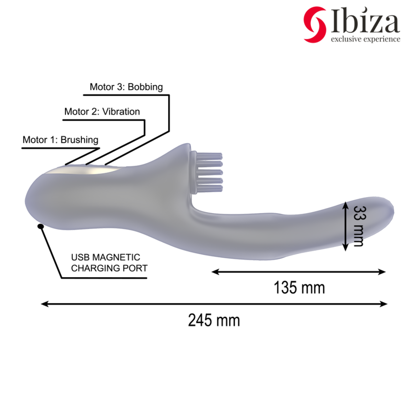 IBIZA - VIBRATORE CLITORIALE MULTICELLULARE E DOPPIA ONDA CON SPAZZOLA RABITT HI-TECH - immagine 3