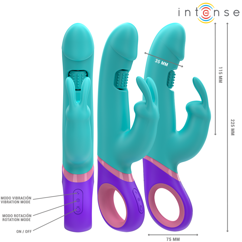 INTENSE - MONICA VIBRATORE RABBIT CON STIMOLATORE G-SPOT ROTANTE BLU - immagine 2