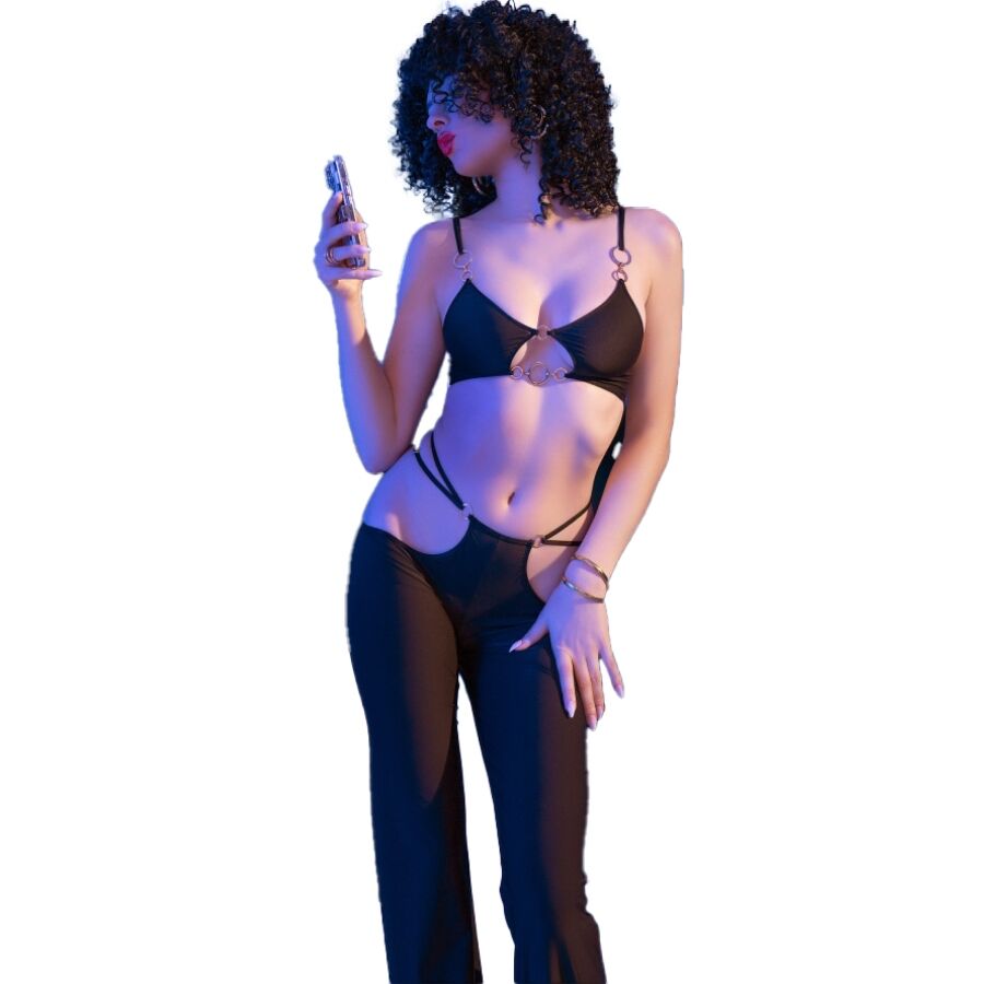 CHILIROSE - CR 4851 SET TOP NEGRO Y LEGGINS CON COMPLEMENTOS DORADOS - immagine 4