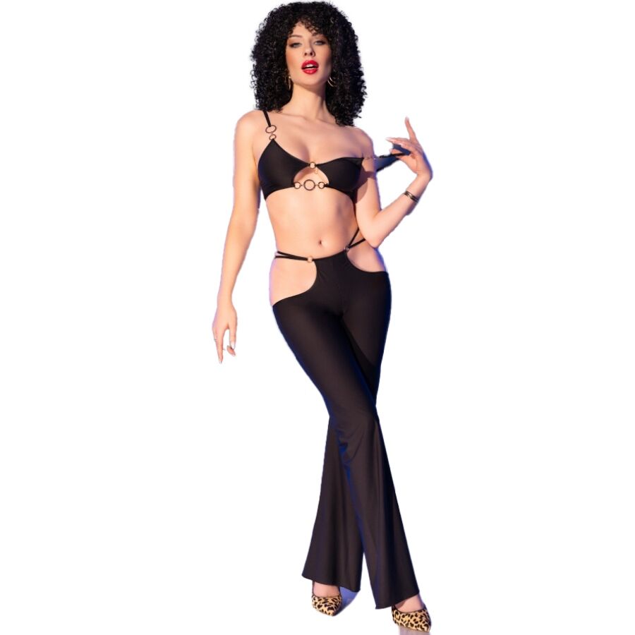 CHILIROSE - CR 4851 SET TOP NEGRO Y LEGGINS CON COMPLEMENTOS DORADOS - immagine 3