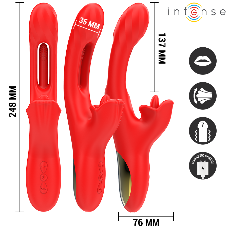 INTENSE - JESSICA VIBRATORE MULTIFUNZIONE STIMOLAZIONE CLITORIDE 24,8 CM ROSSO - immagine 3