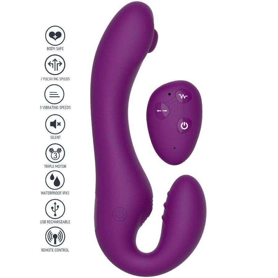 XOCOON - VIBRATORE 2 IN 1 STRAPLESS STRAP-ON CON TELECOMANDO VIOLA - immagine 2