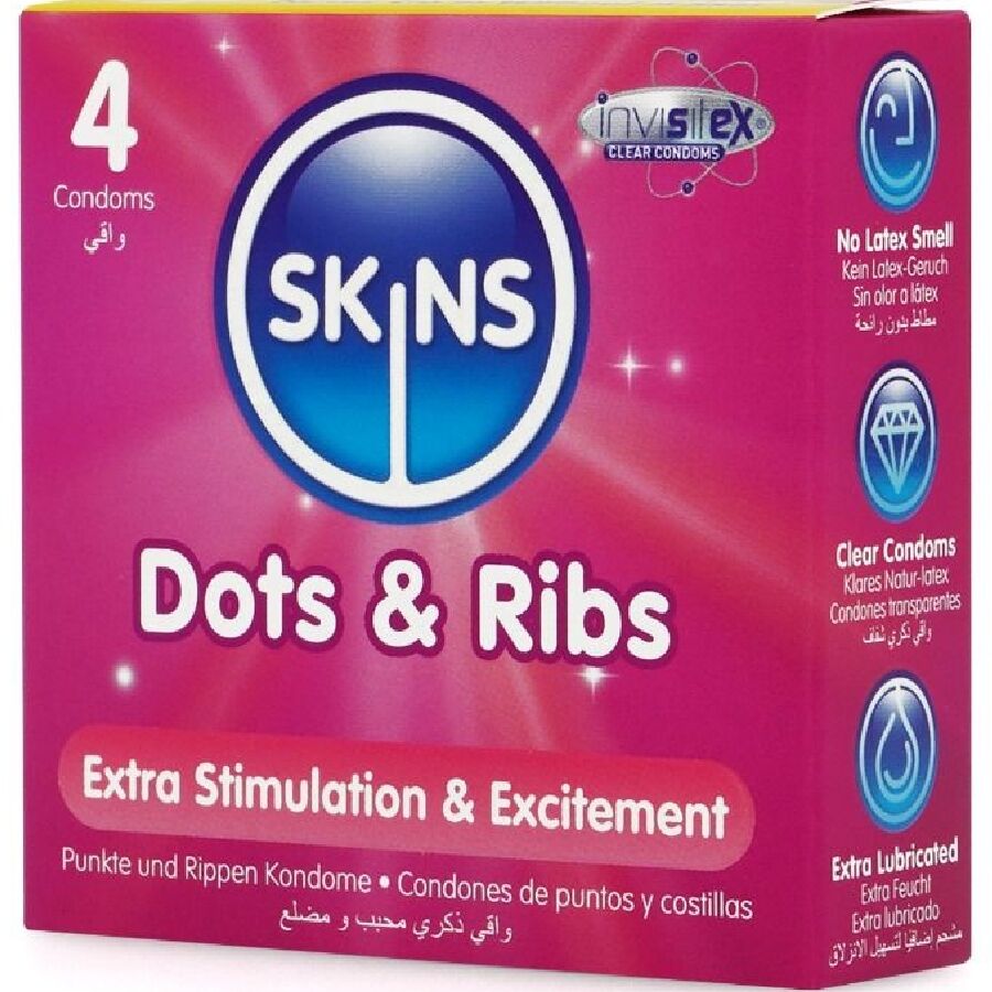 SKINS - DOTS RIBS PREMIUM CONDOMS CONFEZIONE DA 4 - immagine 2