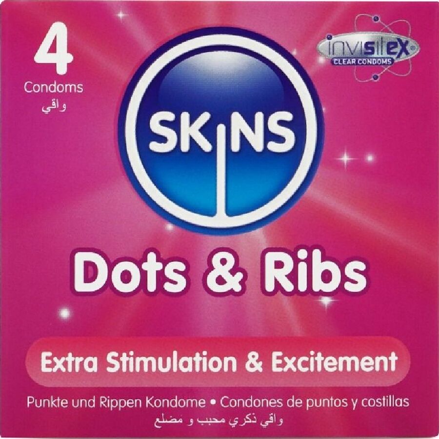 SKINS - DOTS  RIBS PREMIUM CONDOMS CONFEZIONE DA 4