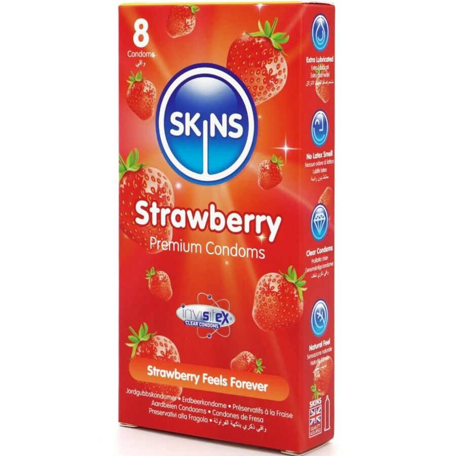 SKINS - PRESERVATIVI PREMIUM ALLA FRAGOLA CONFEZIONE DA 8 - immagine 2
