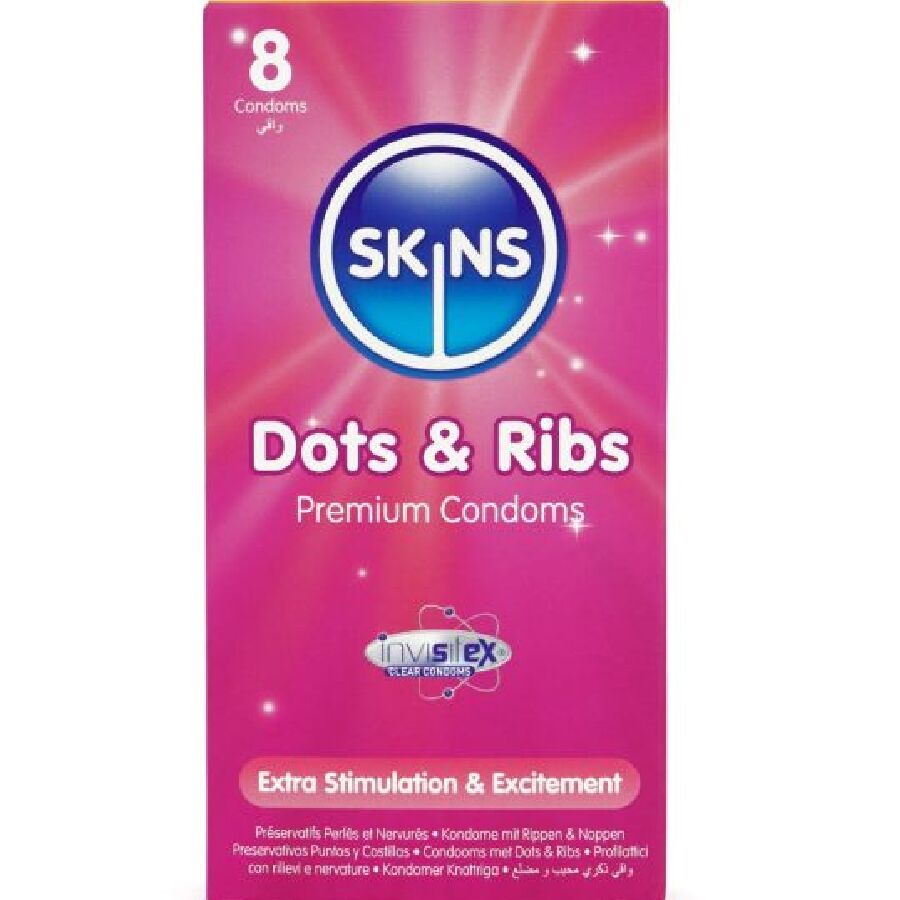 SKINS - DOTS RIBS PREMIUM CONDOMS CONFEZIONE DA 8