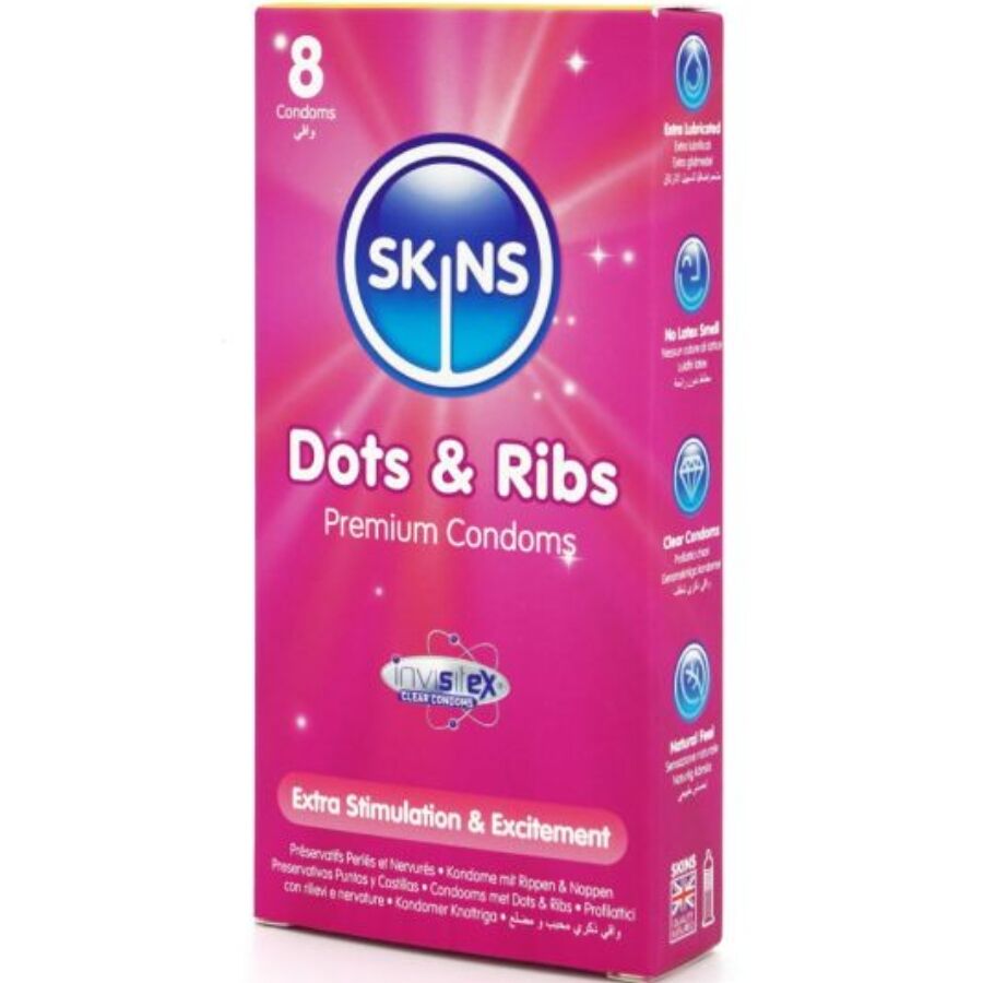 SKINS - DOTS RIBS PREMIUM CONDOMS CONFEZIONE DA 8 - immagine 2