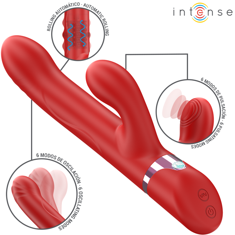 INTENSE - LELE VIBRATORE MULTIFUNZIONE ROTANTE E OSCILLANTE E STIMOLANTE ROSSO - immagine 2