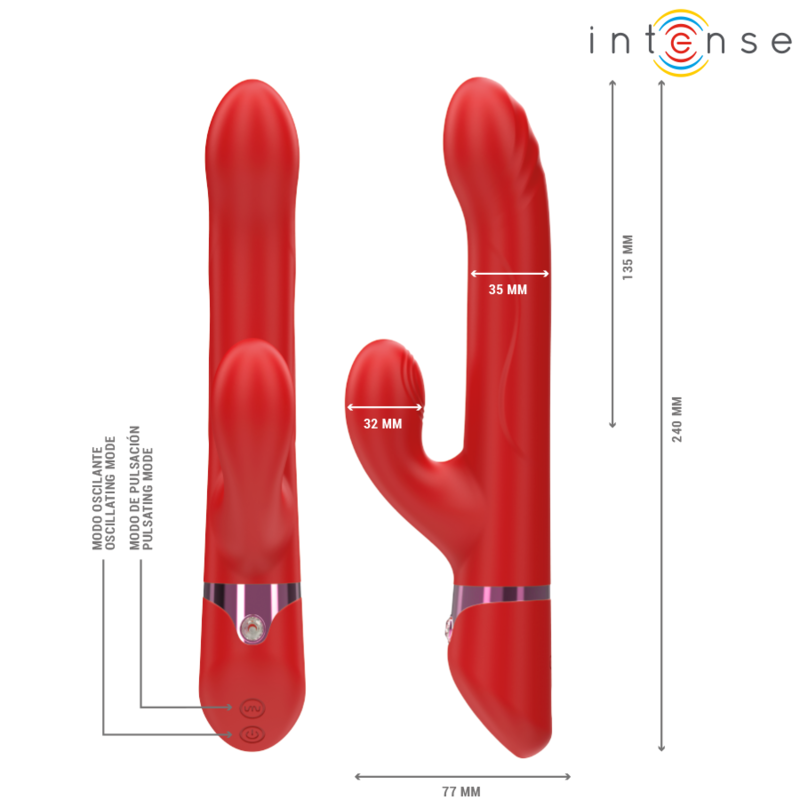 INTENSE - LELE VIBRATORE MULTIFUNZIONE ROTANTE E OSCILLANTE E STIMOLANTE ROSSO - immagine 3
