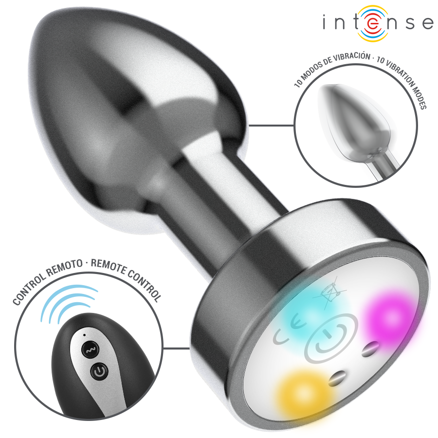 INTENSE - PLUG ANALE VIBRANTE IN METALLO CON LUCI LED E TELECOMANDO - TAGLIA M - immagine 2