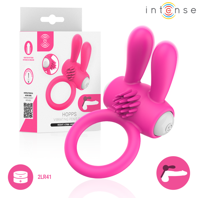 INTENSE - ANELLO VIBRANTE PER PENE HOPPS CON STIMOLAZIONE CLITORIDEA ROSA