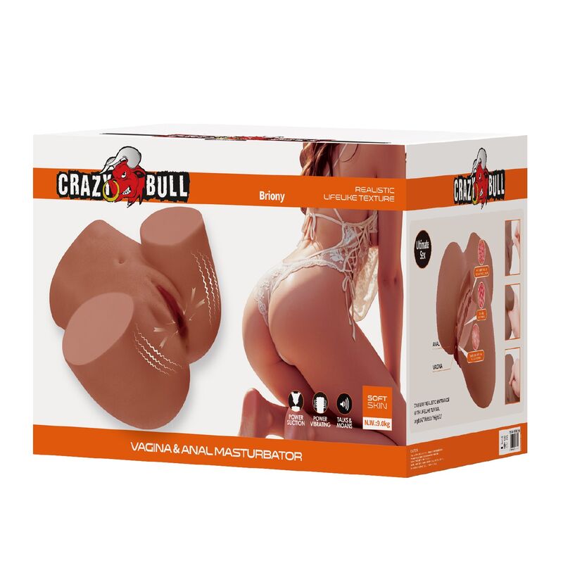 CRAZY BULL - MASTURBATORE FEMMINILE REALISTICO A DOPPIO INGRESSO CON VIBRAZIONE E ASPIRAZIONE, COLORE NATURALE - immagine 2