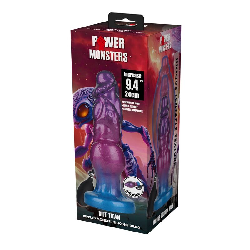 POWER MONSTERS - RIFT TITAN BICOLORE DILDO GONFIABILE IN SILICONE FANTASY 24 CM Ø 5 CM - immagine 2