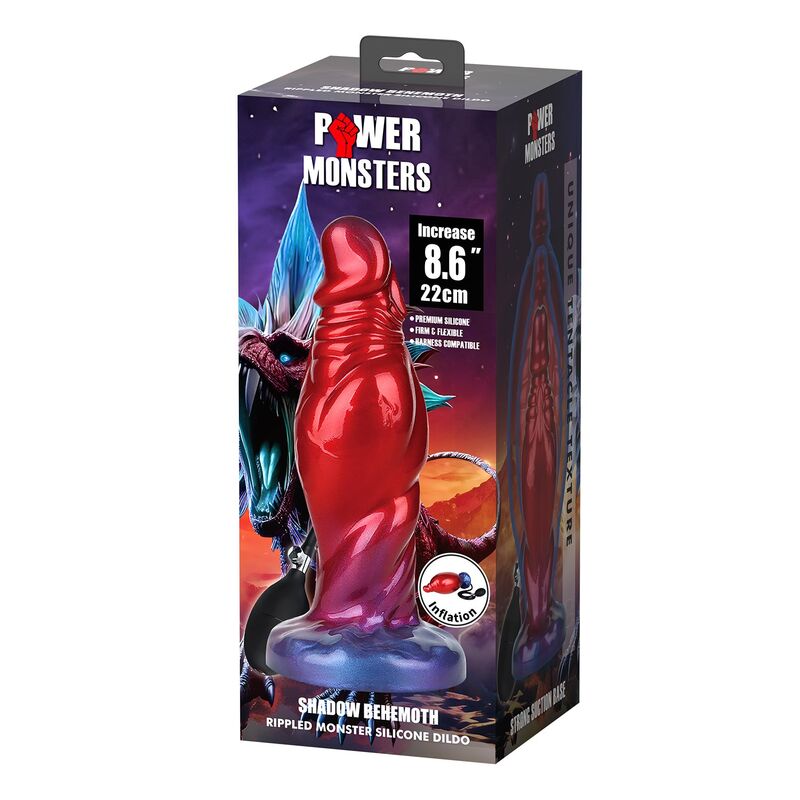 POWER MONSTERS - SHADOW BEHEMOTH DILDO GONFIABILE IN SILICONE BICOLORE 22 CM Ø 5 CM - immagine 2