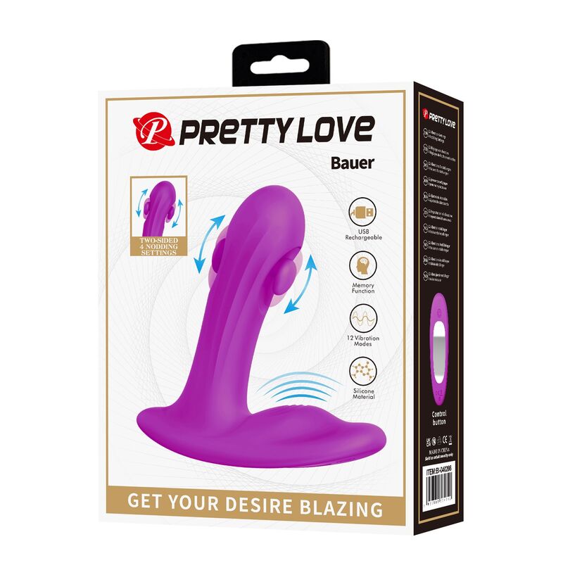 PRETTY LOVE - MASSAGGIATORE PROSTATICO RICARICABILE BAUER, 12 MODALITÀ, VIOLA - immagine 2