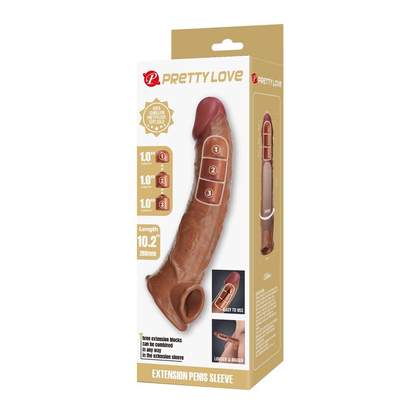 PRETTY LOVE - MANICOTTO REGOLABILE PER ALLUNGAMENTO DEL PENE 26 CM Ø 4 CM MARRONE - immagine 3
