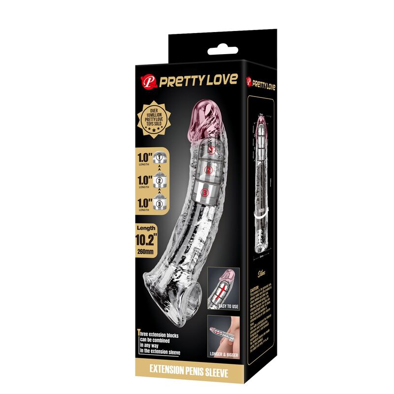 PRETTY LOVE - MANICOTTO REGOLABILE PER LESTENSIONE DEL PENE 26 CM Ø 4 CM TRASPARENTE - immagine 2