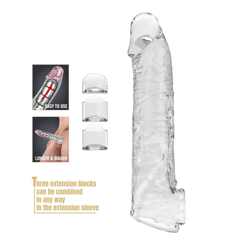 PRETTY LOVE - MANICOTTO REGOLABILE PER LESTENSIONE DEL PENE 26 CM Ø 4 CM TRASPARENTE