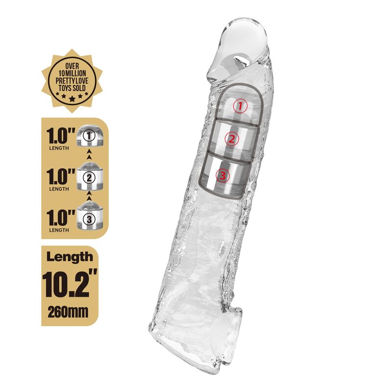 PRETTY LOVE - MANICOTTO REGOLABILE PER LESTENSIONE DEL PENE 26 CM Ø 4 CM TRASPARENTE - immagine 4