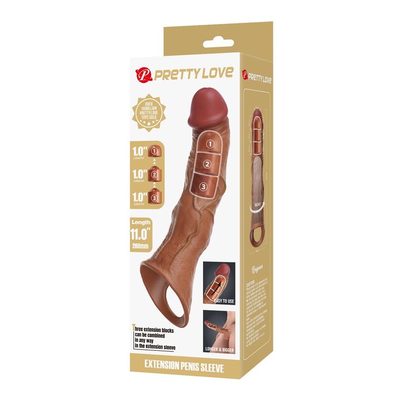 PRETTY LOVE - MANICOTTO REGOLABILE PER ALLUNGAMENTO DEL PENE 28 CM Ø 4,5 CM MARRONE - immagine 2