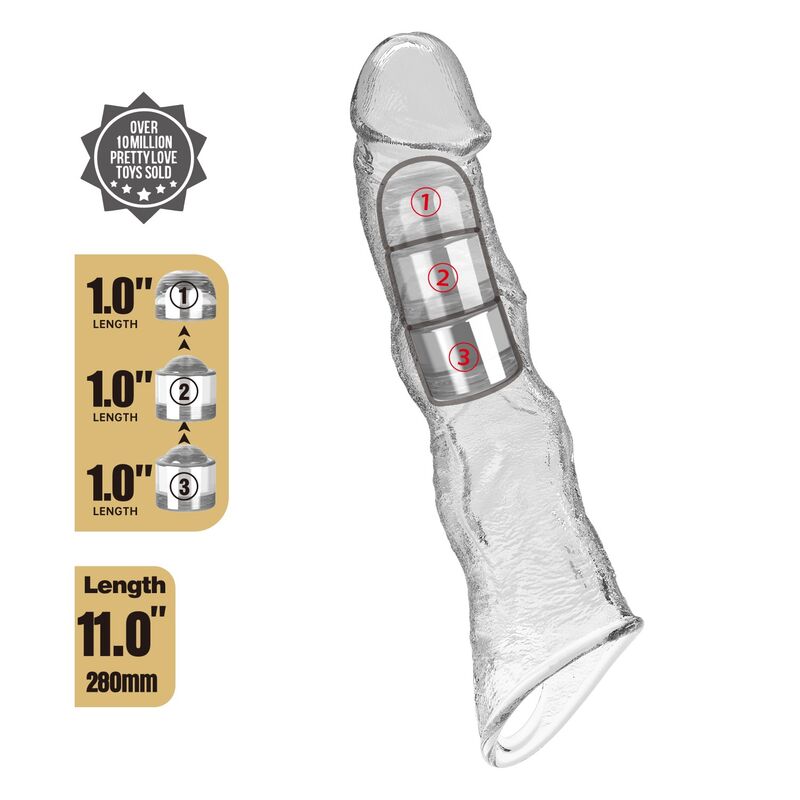 PRETTY LOVE - MANICOTTO REGOLABILE PER LESTENSIONE DEL PENE 28 CM Ø 4,5 CM TRASPARENTE - immagine 4