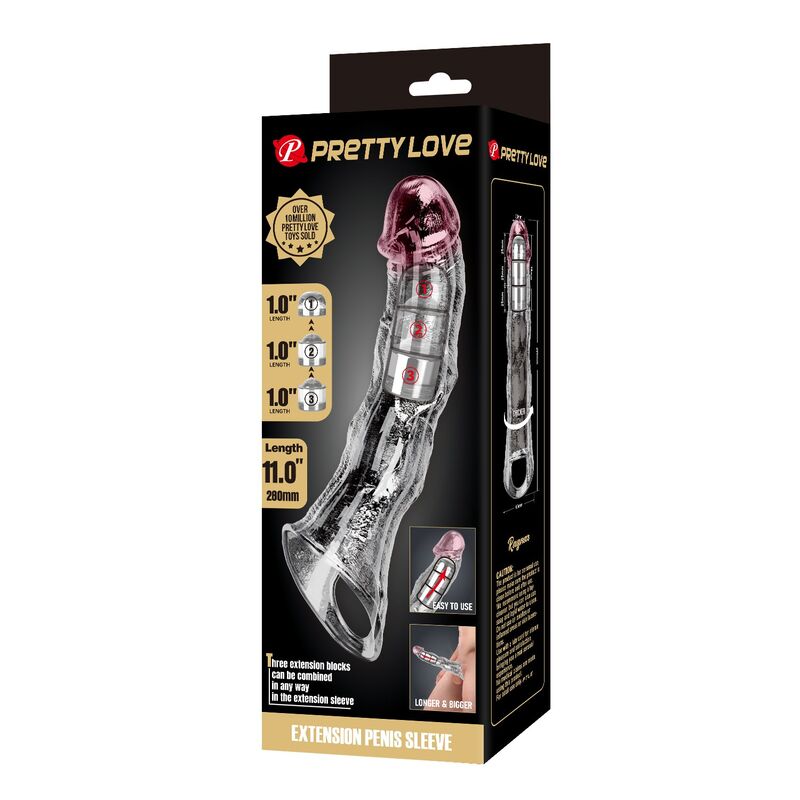 PRETTY LOVE - MANICOTTO REGOLABILE PER LESTENSIONE DEL PENE 28 CM Ø 4,5 CM TRASPARENTE - immagine 2