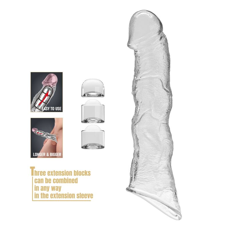 PRETTY LOVE - MANICOTTO REGOLABILE PER LESTENSIONE DEL PENE 28 CM Ø 4,5 CM TRASPARENTE - immagine 5