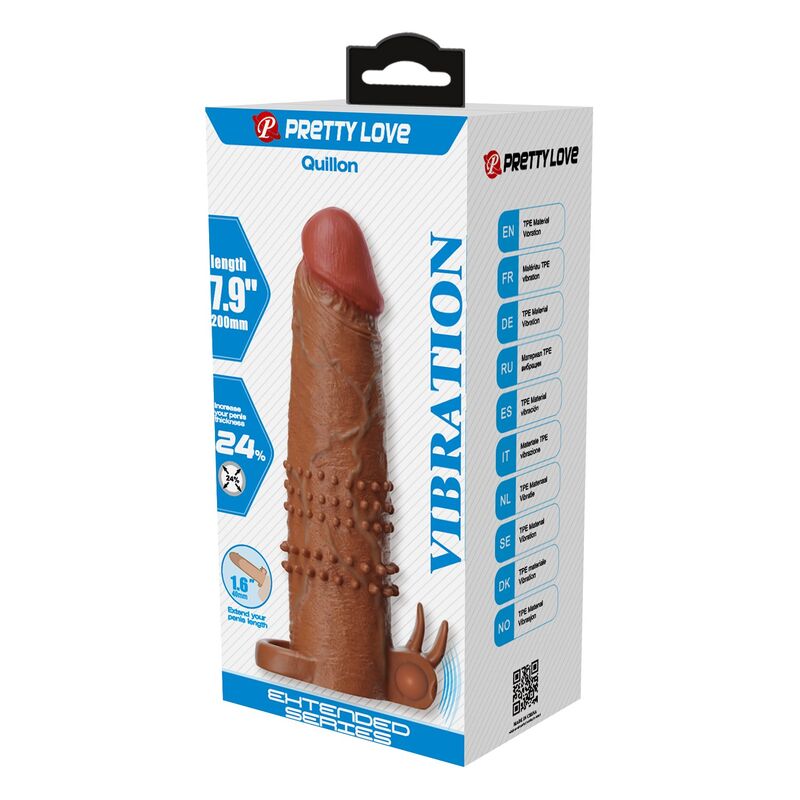 PRETTY LOVE - MANICOTTO VIBRANTE PER PENE QUILLON 20 CM Ø 4 CM MARRONE - immagine 3