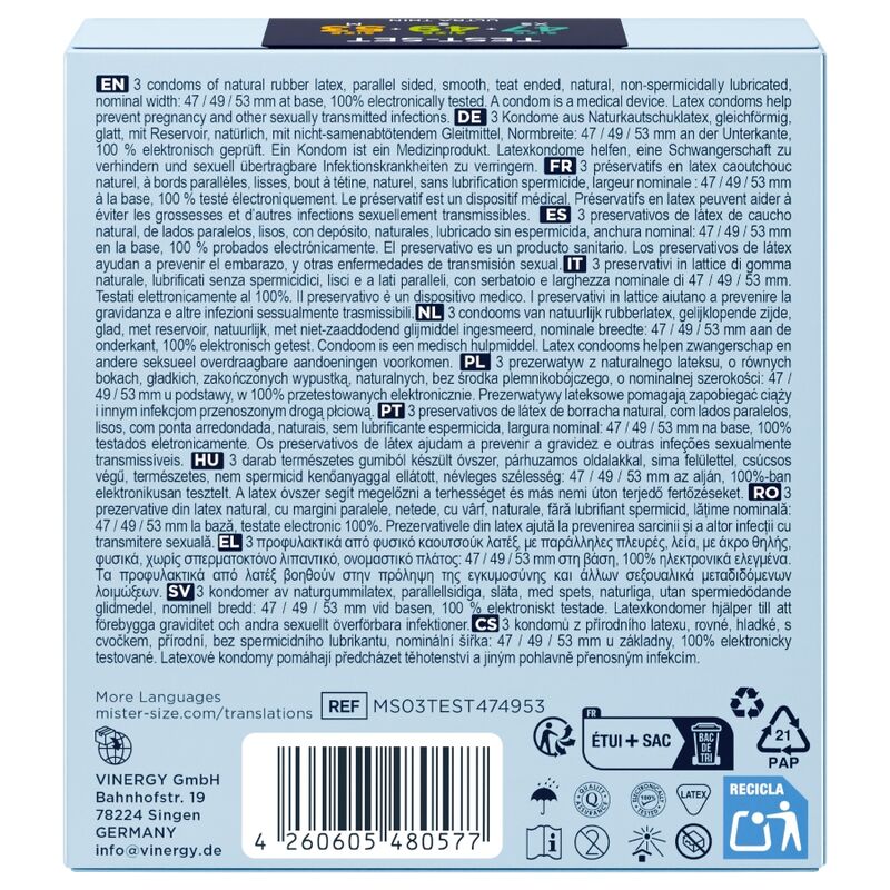 MISTER SIZE - CONFEZIONE CAMPIONE PRESERVATIVI MISURA 47-49-53 MM (3 UNITÀ) - immagine 4